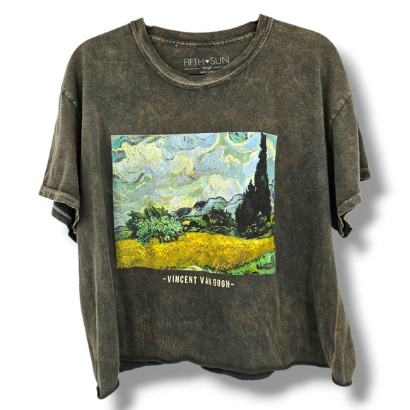 Fifth Sun Vincent Van Gogh Art T-Shirt Nature Quote Olive Green Large - Picture 1 of 10